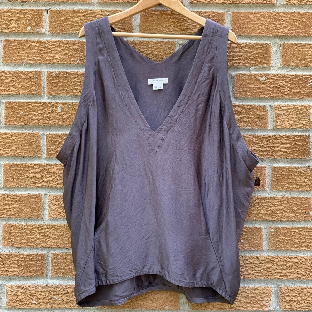Helmut Lang Silk Sleeveless Blouse Deep V-Neck Slouchy Drape Satin Drape Mauve S